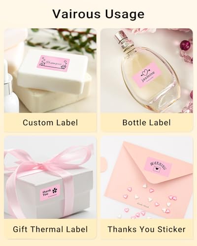 Image of Phomemo 2.25 inchx1.25 inch White Thermal Labels, Self-Adhesive Sticker Label, Rectangle Direct Thermal Printer Labels for Phomemo 241bt, D520BT, B246D Label Printer, 1000 Sheets /Roll, Pink