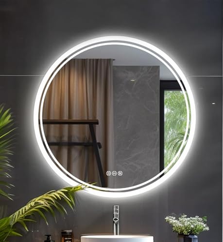 LUVODI Espejo Baño Luz Led: Espejo Redondo de Pared Antivaho 60cm con Interruptor Tactil 3 Colores Ajustable Retroiluminado Espelho Inteligente Decorativos para Lavavo Tocador