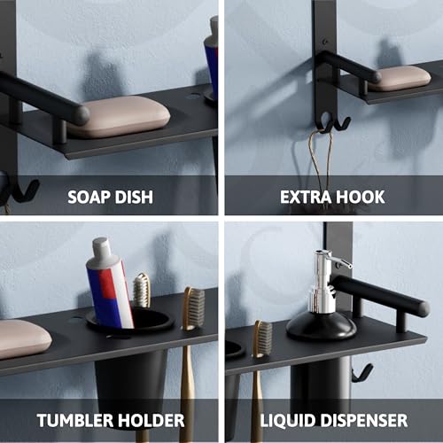 Image of GLOXY Premium Stainless Steel Bathroom Shelf with Soap Holder, Toothpaste Holder & Liquid Soap Dispenser Wall Mounted - 4 in 1 Bathroom Toiletry Organizer Set for Home, Office, Hotels & Restaurants
