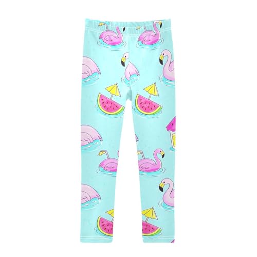 ALAZA Girls' Leggings Children's Yoga Pants Skinny Printed Dance Summer Flamingo Watermelon Comfortable 4T