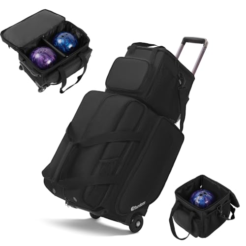 Sturdum 3 Ball Bowling Bag with Wheels 2 Ball Bowling Roller Bag with 1 Ball Tote Shoe Compartment Retractable Handle Padded Handle