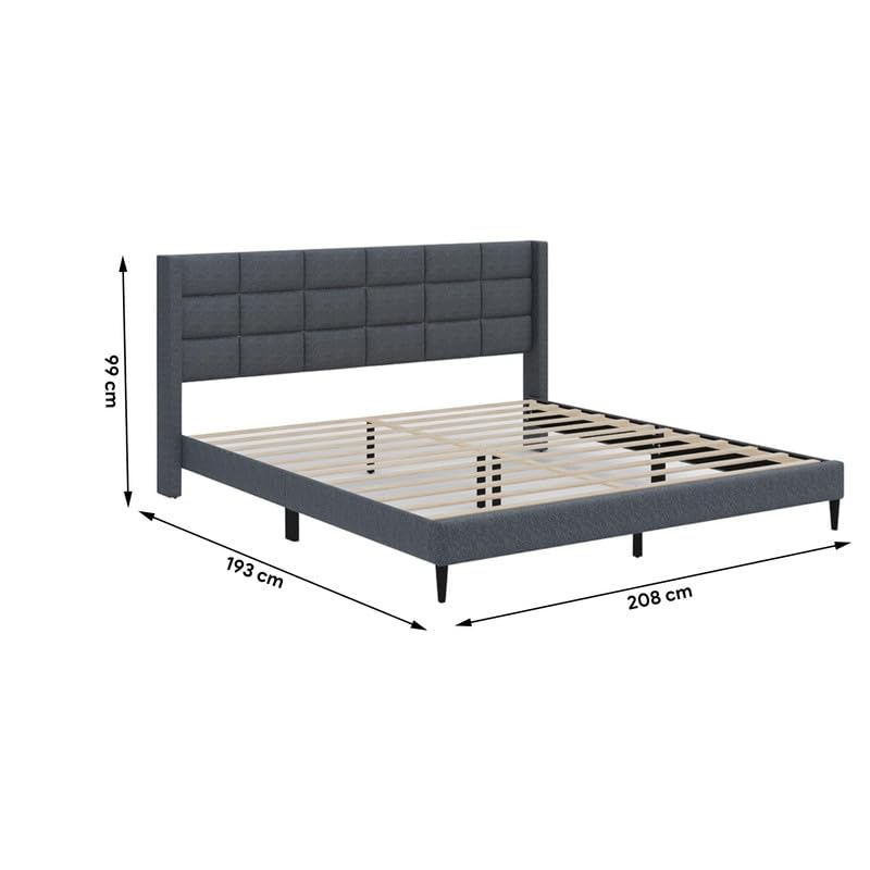 Image of Amazon Brand - Solimo Wood and Fabric Woke Upholstered King Size Bed Without Storage | Wooden Frame, Linen Fabric Headboard, Modern Design, Strong, Durable Furniture for Bedroom, Livingroom (Grey)