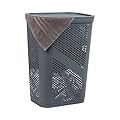 Mind Reader Slim Laundry Hamper with Lid, 60L Clothes Basket, Ventilated Plastic, 17.25"L x 13.75"W x 23.5"H, Gray