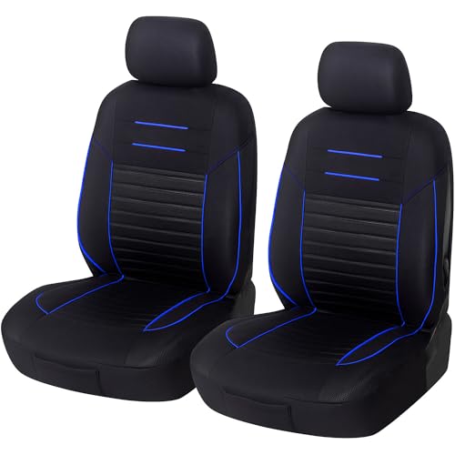 Upgrade4cars Car Seat Covers Front Pair Black Blue | Universal Cover Set for Driver and Passenger Seats + Headrest | Interior Accessories for Women and Men