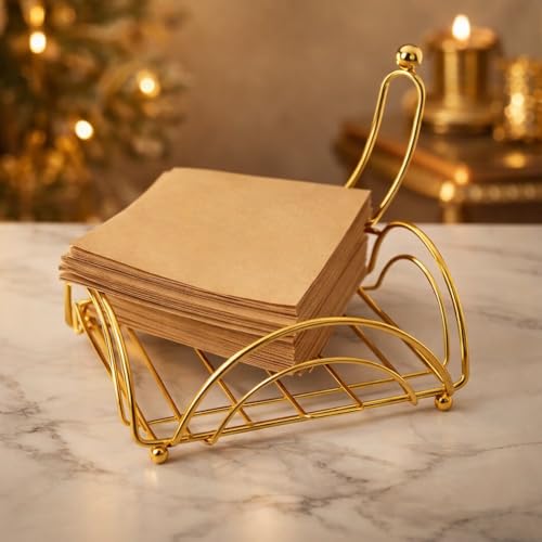 Image of CentraLit Napkin Holder for Dining Table | Modern Metal Tissue Holder with Weighted Arm for Kitchen, Tabletop & Parties | Premium Decorative Paper Napkin Stand (Gold)