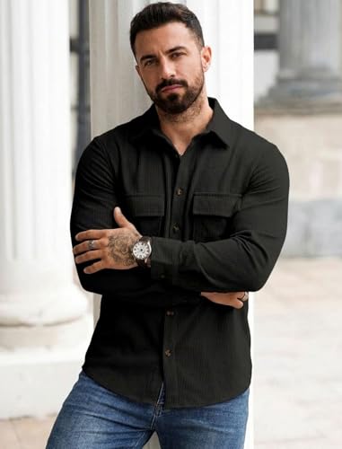 Image of MiraMichi Corduroy Men's Full Sleeve Casual Striped Shirt - Comfort Fit, Ideal Stylish and Versatile Clothing