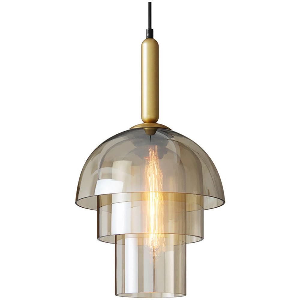 SXECAEPS Grey Glass Pendant Lamps Modern Creative Hanging Dome Multi -Layer Chandelier Rope Adjustable Ceiling Lights E27 Base Lighting Fixture Living Room Bar Counter