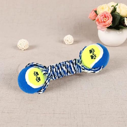 Image of Dog and Puppy Toy Set - Tail, Chew, Teething, Rope, and Tug Toys for Small to Medium Dogs - Washable Cotton Pack (Tennis DUMBLE)