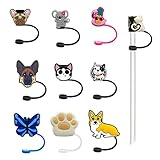 Silicone Animals Straw Cover - 10 Pack Cute Reusable Drinking Straw Caps Lids Dust-Proof Straw Plugs
