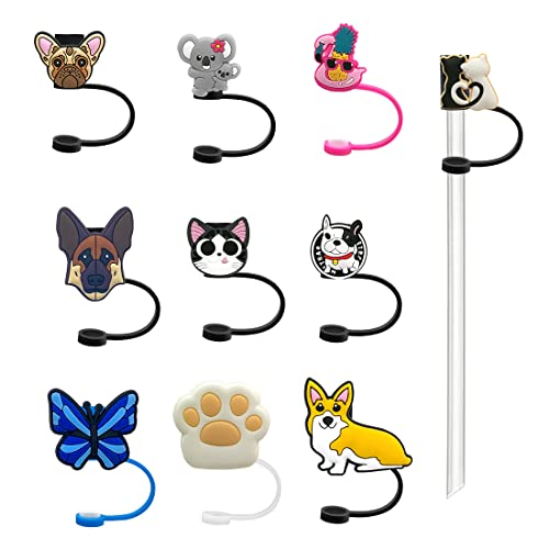 Silicone Animals Straw Cover - 10 Pack Cute Reusable Drinking Straw Caps Lids Dust-Proof Straw Plugs For Straw Tips For Home Kitchen Accessories (Animals Straw Cover) #TOP4