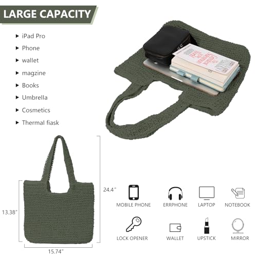 Image of GOLDTIMO Beach Bags for Women - Summer Soft Large Woven Shoulder Purse Handbag, Beach Tote Straw Bag for Summer Vacation