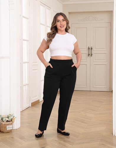 HDE Womens Plus Size Pull On Pintuck Pants Casual Dressy Sweatpants with Pockets2