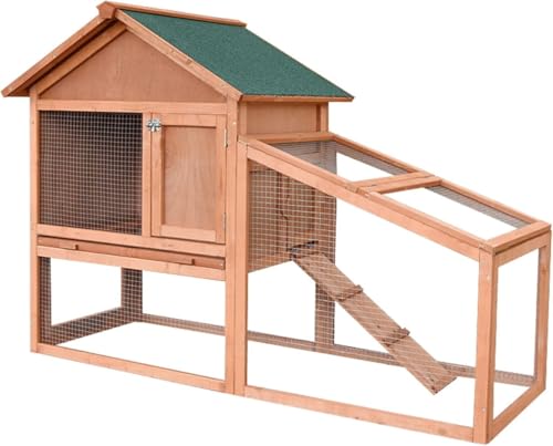 Tcrciuk 鶏小屋 屋外チキンコープ 木製耐候性鶏舎 家庭用 飼育ケージ 砂アスファルト屋根の家禽ケージ 亜鉛メッキメッシュとトレイ マルチドアデザイン 滑り止め階段 組み立て簡単 4?5羽の鶏用 (黄金色の赤,143*64.5*100cm)