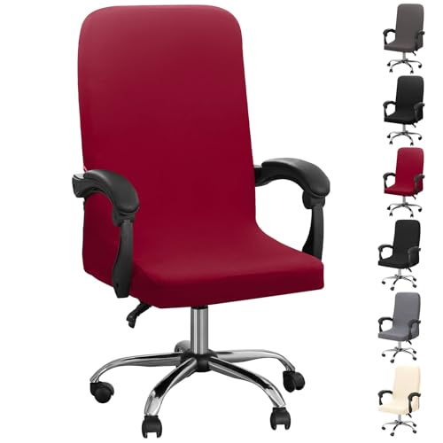 Dioxide Housse de Chaise de Bureau, Housse Fauteuil Bureau, Housse Chaise Bureau à Fermeture Éclair Lavable Universelle Quatre Saisons (sans Chaise) (Vin...