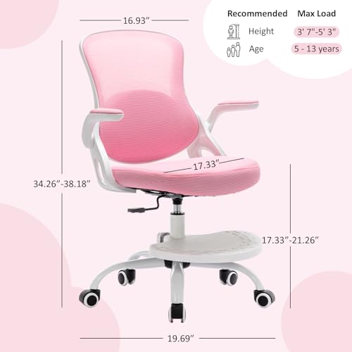 Image of Kids Desk Chair,Ergonomic Study Chair with Adjustable Height,Swivel Mesh Desk Chair with Wheels,Home Office Chair for Children in Home Bedroom Pink