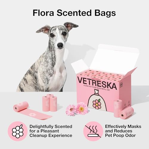 Image of VETRESKA Lavender Scented Dog Poop Bags, Leak Proof, Extra Thick and Large Pet Waste Bags for Dog Walking and Cat Litter, 36 Refill Rolls, 540 Bags, Pink
