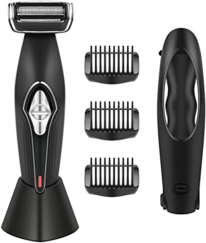 Paomosky Body Groomer for Men Back Shavers with Long & Convenient Handle, Wet or Dry Use & Showerproof Dual-Sided Trimmer, 4D Pivoting Head with Charging Dock Design