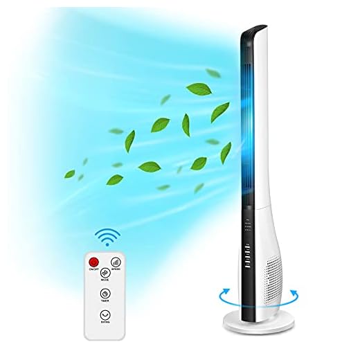 Bladeless Tower Fan for Bedroom, 43 Inch Quiet Oscillating Fan with Remote, 3 Wind Speeds & Modes, Standing Cooling Fan with Timer, Floor Fan for Whole Room, Air Circulator Fan for Home Office Kitchen