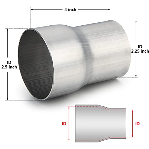 Image of A-KARCK Exhaust Adapter Connector 2.25 inch ID to 2.5 inch ID, Exhaust Pipe Reducer 4 inch Overall Length 304 Stainless Steel