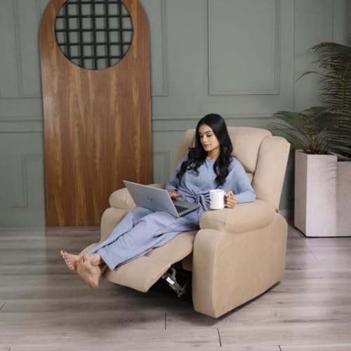 Image of 1 Seater Sofa Chair | Rocking & Revolving Motorized Recliner Lounge Chairs for Living Room Bedroom (Rocking and Revolving Manual, Classy Calm MN-RRR-Dark Beige)