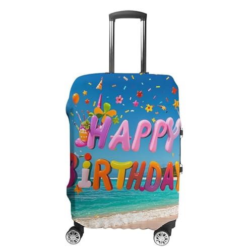 Happy Birthday on The Beach Luggage Cover Washable Elastic Suitcase Cover, Anti Scratch Personalized Suitcase Protectors, Fashion Baggage Covers For Travel
