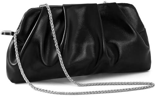Image of Evening Bag for Women Ruched Clutch Purse Detachable Metal Chain Crossbody Bag