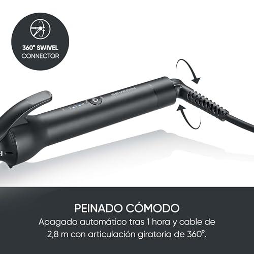 Severin rizador de pelo, 25 mm, revestimiento cerámico, 3 ajustes de temperatura (160-190 - 210 °C), cabello fino a grueso, ondas naturales, tecnología iónica, calentamiento rápido, negro, LS 0822 - imagen 6
