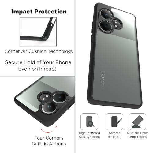 Image of RIGGEAR Shockproof Sleek Hybrid Armor Back Cover Case Compatible with Realme GT 6, Realme GT 6T 5G (Clear PC + Black TPU Bumper)