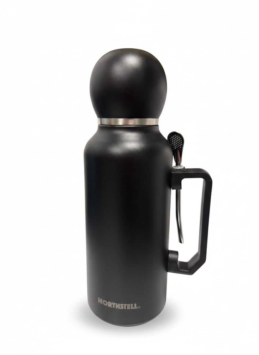 Termo 1300 ml Acero Inoxidable con Tapa Mate y Bombilla Incluida – Doble Pared Aislada – Mantiene Calor y Frío – Diseño Premium Antigoteo (negro)