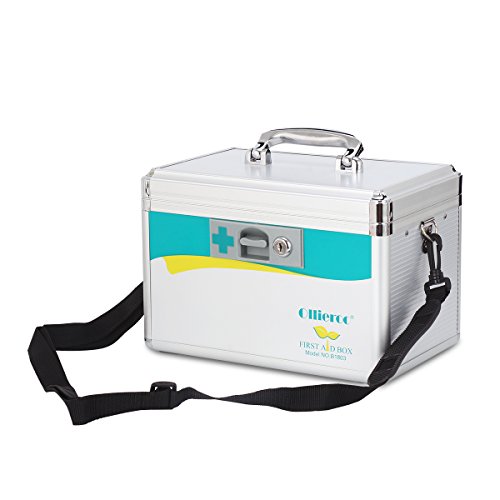 Ollieroo Locking Medicine Box with Key Portable Lock Box for Medication First Aid Box Medium 7.7 x 7.9 x 12 inches Silver