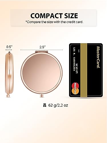 Compact Mirror for Purse, Double-Sided 1X/2X Magnifying Metal Pocket Makeup Mirrors(Round, Rose Gold) - Image 3