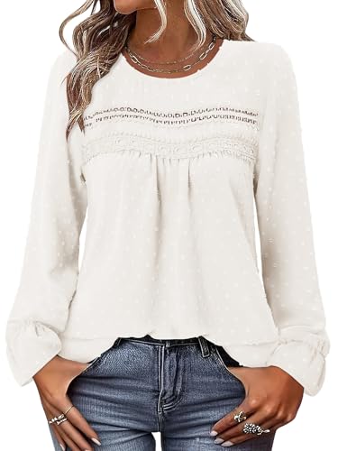 BETTE BOUTIK Womens Boho Fall Long Sleeve Shirts Crewneck Dressy Casual Blouses Trendy Flowy Tops