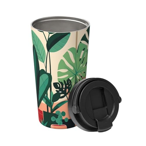 Las plantas verdes en maceta de interior llevan una taza de café aislada. Elegante termo de 500 ml que mantiene las bebidas calientes durante horas, perfecto para café, té y mucho más.