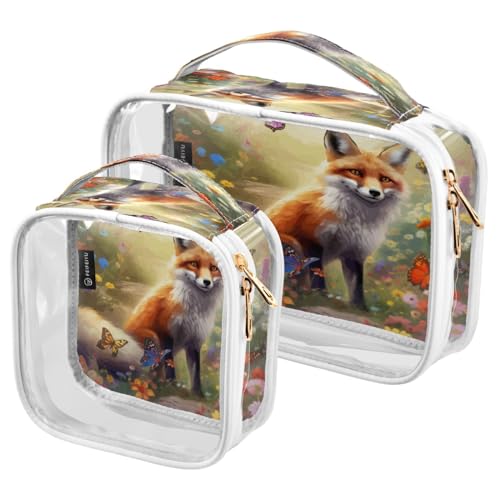 Paquete de 2 bolsas de maquillaje transparentes, diseño de unicornio, flamenco, árbol de verano, bolsas para organización, bolsas de aseo de viaje impermeables para mujeres y niñas, A003, L, Bolsa de