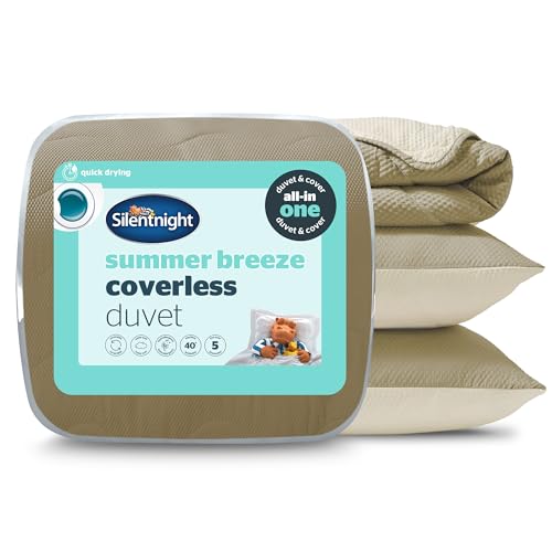 Silentnight Summer Breeze Coverless Duvet - Seersucker 4.5 Tog Summer Lightweight King Duvet Quilt Reversible - Includes Matching Pillowcase - Machine Washable - Sage & Cream - King