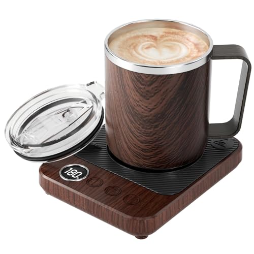 Image of Felibeaco Coffee Mug Warmer &Mug Set for Desk, Smart Coffee Cup Warmer with 16oz Heated Mug, Cup Heater with Auto Shut Off for Office /Home, Coffee Gifts for Men&Women, for Dad, Wood