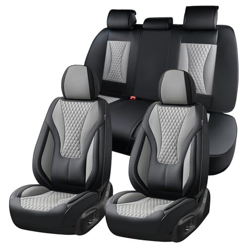 Image of Coverado Waterproof Nappa Leather Car Seat Covers, Automotive Fullset Seat Covers, 5 Seat Car Seat Cushion & Protector, Black&Gray Front and Rear Covers Universal Fit for Most Cars, SUVs, Trucks