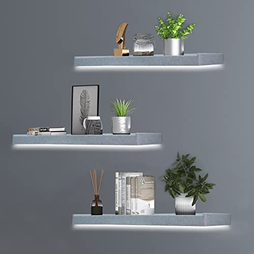 FUYO Étagère murale à LED avec lumière blanche chaude en plastique - Étagère murale - Étagère murale - Décoration pour chambre à coucher - 60 x 20 cm - Bleu Cover