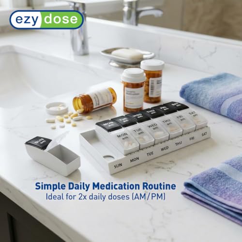 Image of Ezy Dose Weekly (7-Day) AM /PM Pill Organizer, Small Case, Black /Clear | Daily Vitamin & Supplement Medicine Box, Compact Pop-Out Compartments, 2 Times a Day Pill Holder, Travel-Friendly, BPA-Free