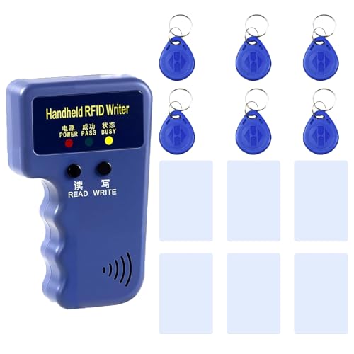 RFID 125KHz Card Reader Writer Handheld Smart ID Card for T5577 or EM4305 Includes 6pc White Card and 6pc Blank Writable T5577 Keychains Christmas Stocking Stuffers for Men