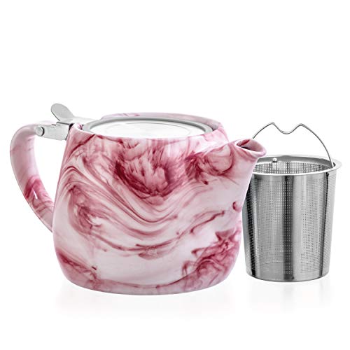 Tealyra - Marble Porcelain Teapot Red - 22-ounce (2-3 cups) - Unique Design - Extra-Fine Infuser and Stainless Steel Lid - Infuse Loose Leaf Tea or Bags - 650ml