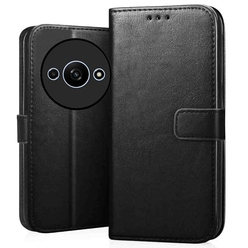 Image of CEDO Flip Cover for Redmi A3 / Redmi A3x / Poco C61 (4G) | Leather Finish | Inside Pockets & Inbuilt Stand | Shockproof Wallet Style Magnetic Closure Back Case Flipcover (Black)