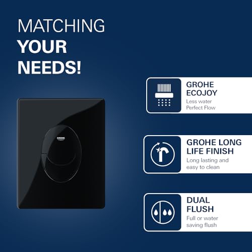 Image of Grohe Air Flush Flush Plate, Glossy Black Finish | Compatible With Grohe Cistern Tank | Dual Flush Button | Sophisticated Style With Highest Performance | 10 Year Warranty| 38505KV0