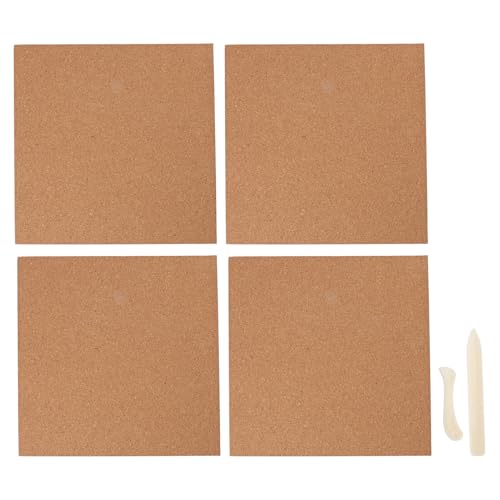 4 PCS Stained Glass Work Mat Foursquare Heat Resisting Cork Board Self Adhesive Wall with 2 Scrapers Coaster Bottoms self Adhesive, Squares Pads Back, Tiles Sheets for Coasters
