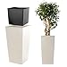 KADAX Pflanzkübel mit Innentopf, Höhe 75.5cm, Creme – Wetterfester Blumentopf für Innen & Außen, ideal für Garten, Balkon & Terrasse, zum Bepflanzen, Dekorieren und als stilvoller Übertopf