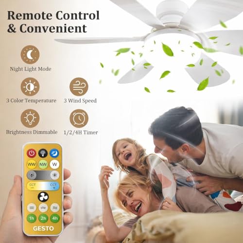 Image of Gesto Portable Ceiling Fan with LED Light | B22 Plug & Play Fan Light with Remote | 3 Speed Fan | 3 Color Light (3000K /4500K /6500K) | Ideal for Bathroom, Kitchen, Bedroom, Pooja Room, Small Office