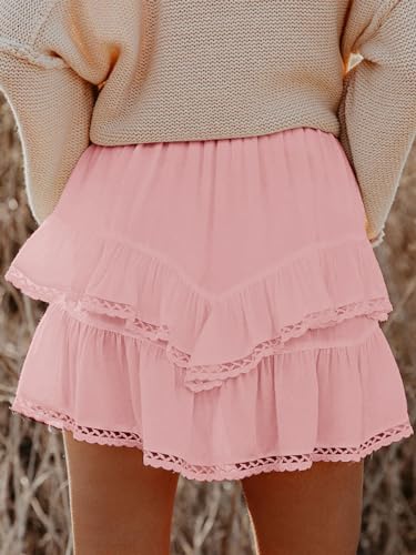 Image of Aoudery Flowy Shorts for Women Casual Boho Ruffle Tiered Skorts High Waist Mini Skirts Golf Tennis Crochet Shorts