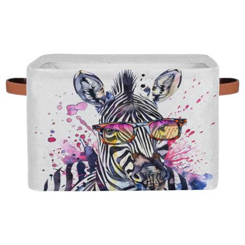 AUUXVA Watercolor Zebra Storage Basket Collapsible Cloth Storage Cube Basket Bins Organizer with Handles Rectangular Large Toys Shelf Closet for Nursery Bedroom Home Office