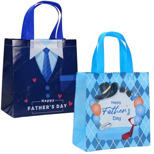 2 Pcs Happy Fathers Day Bags with Handles Sturdy Reusable Non-woven Tote Bag 23x22x11cm Best Dad Gift Bags for Fathers Day Party Dads Birthday Gifts Wrapping Supplies