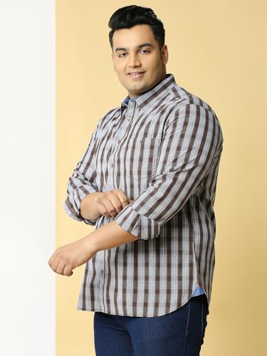 Image of Thomas Scott Men Pure Cotton Regular Plus Size Premium Checked Casual Shirt